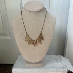 Gold tone bar geometric Aztec bib collar necklace heavy movement zig zag diamond
